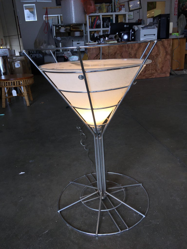 Chrome Wire Art Light Up Martini Lounge Side Table with Glass Top