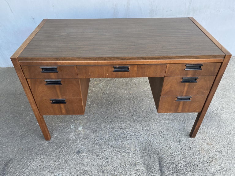 Midcentury Danish Modern Teak Writing Desk w/ Woven Wicker Front by Sligh Lowry