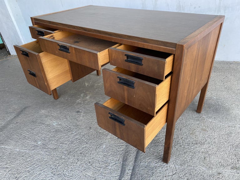Midcentury Danish Modern Teak Writing Desk w/ Woven Wicker Front by Sligh Lowry