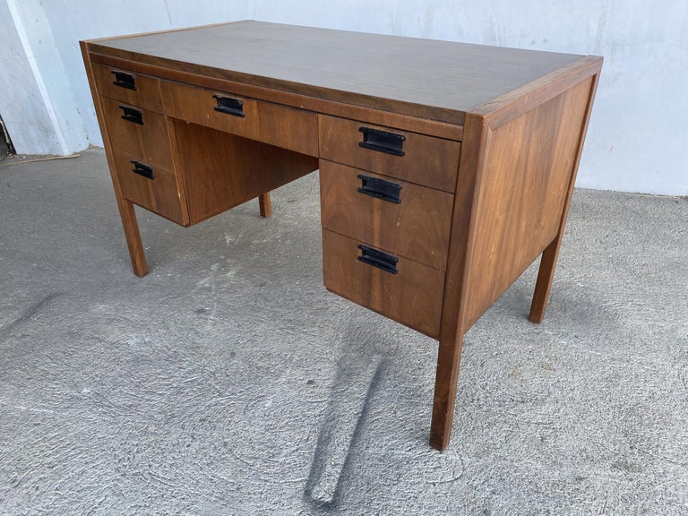 Midcentury Danish Modern Teak Writing Desk w/ Woven Wicker Front by Sligh Lowry