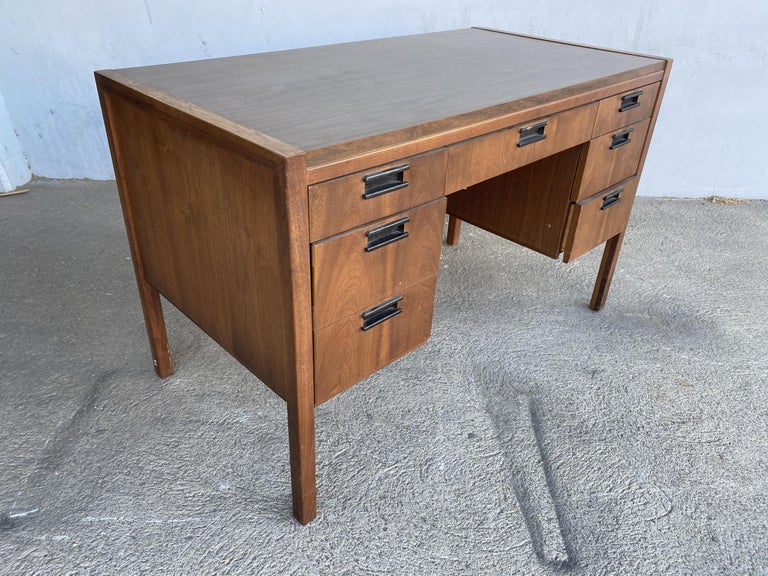 Midcentury Danish Modern Teak Writing Desk w/ Woven Wicker Front by Sligh Lowry