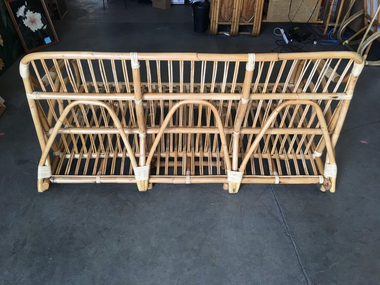 Restored Two-Strand "Circles and Speed" Three Seat Rattan Sofa
