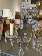 Hollywood Regency Crystal and Brass Chandelier Three Lights