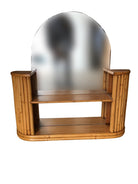 Post War Rattan Vanity Table Console Mirror with Shelf