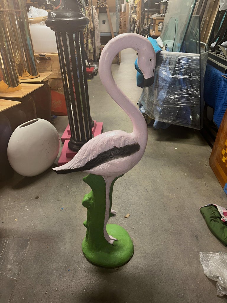 Restored Vintage Life Size Pink Flamingo Statues - Full Size Pair