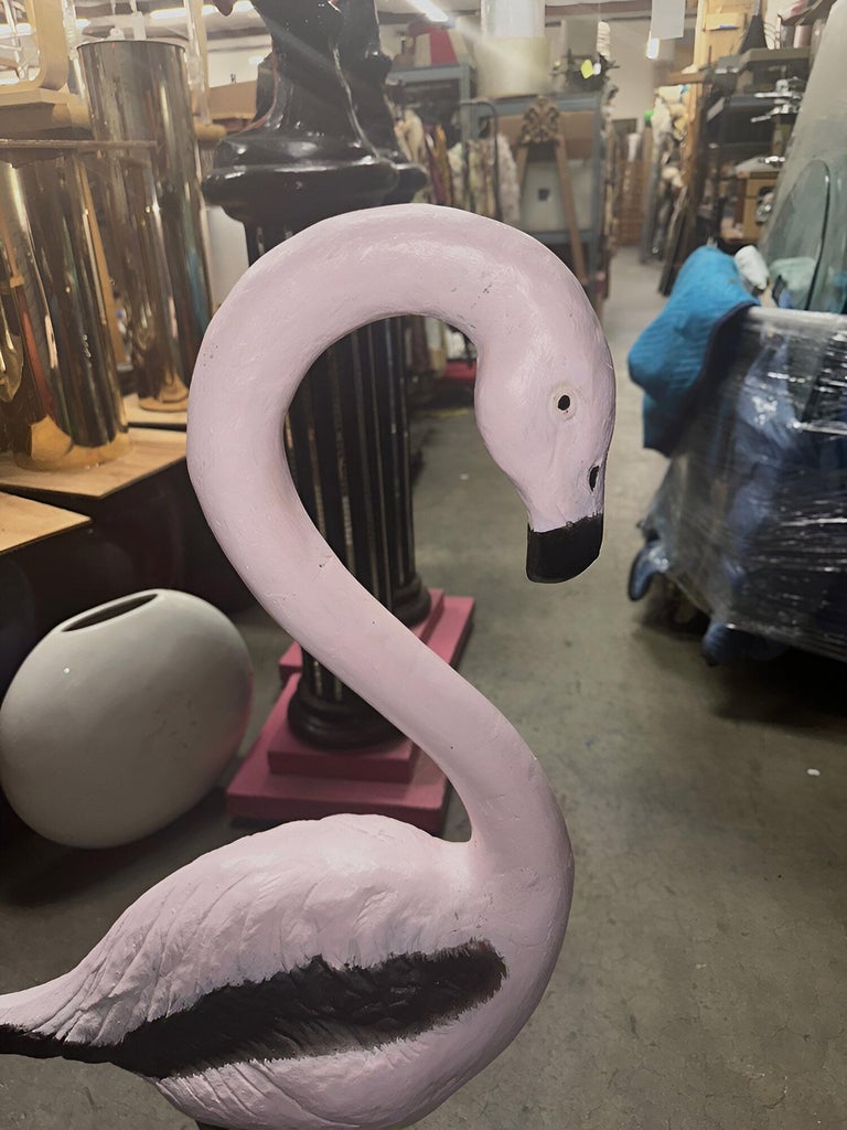 Restored Vintage Life Size Pink Flamingo Statues - Full Size Pair