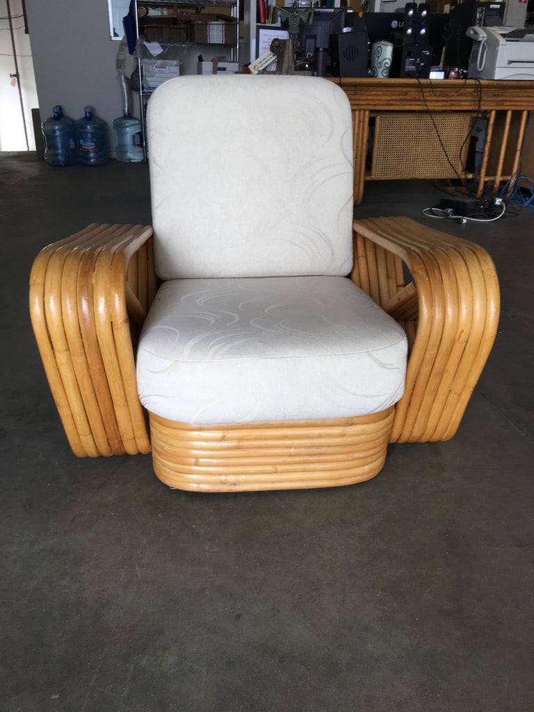 Restored Paul Frankl Six-Strand Rattan Sofa and Lounge Chair Set