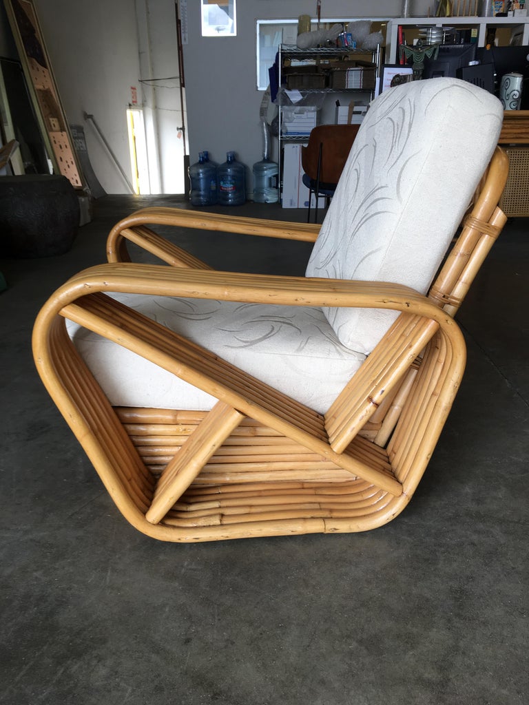 Restored Paul Frankl Six-Strand Rattan Sofa and Lounge Chair Set