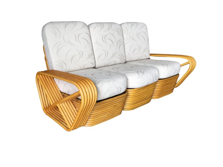 Restored Paul Frankl Six-Strand Rattan Sofa and Lounge Chair Set