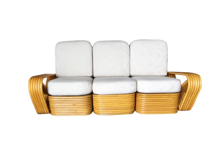 Restored Paul Frankl Six-Strand Rattan Sofa and Lounge Chair Set