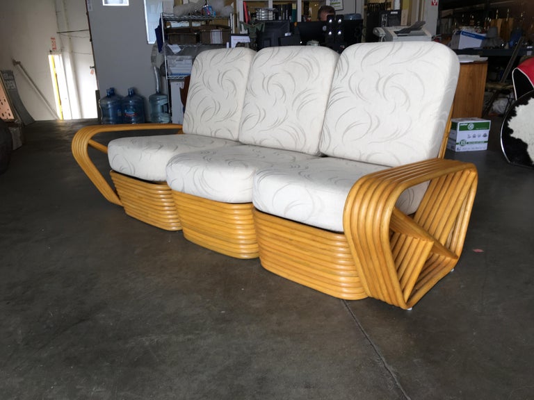 Restored Paul Frankl Six-Strand Rattan Sofa and Lounge Chair Set