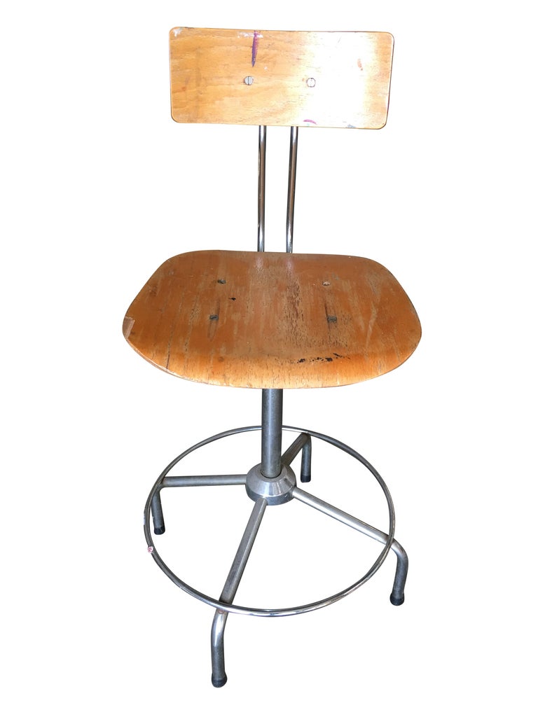 Italian Chrome and Formed Birch Plywood Artist Drafting Work Chair