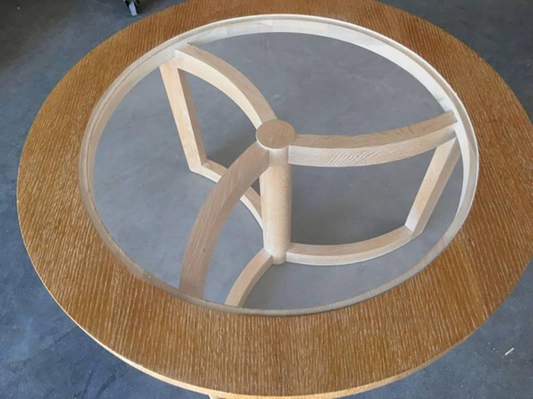 Round Scandinavian Spindle Coffee Table in Oak with Glass Top