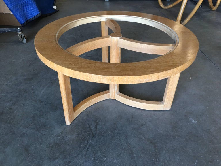 Round Scandinavian Spindle Coffee Table in Oak with Glass Top
