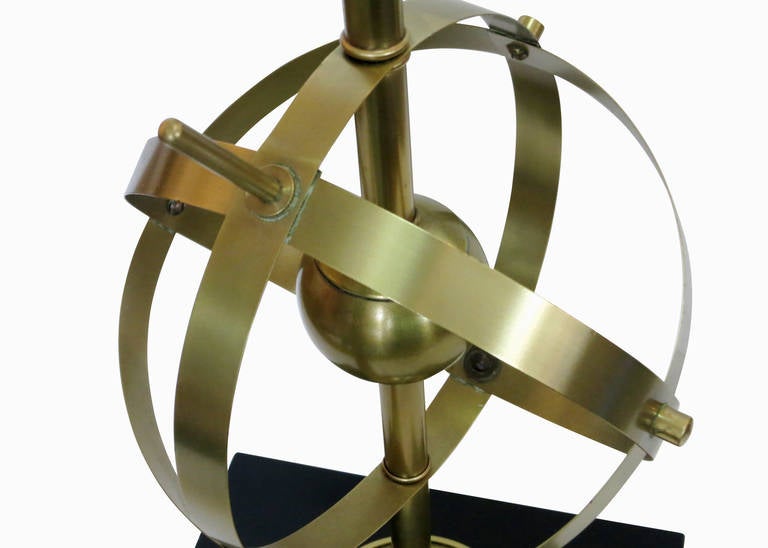 Brass Celestial Armillary Globe Study Table Lamp, Pair