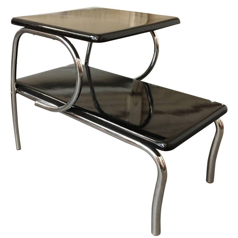 Wolfgang Hoffmann Style Art Deco Chrome Tubular & Lacquer Micarta Side Table