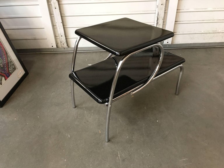 Wolfgang Hoffmann Style Art Deco Chrome Tubular & Lacquer Micarta Side Table