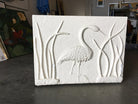 Large White Cube Pedestal Side Tables with Crane Relief, Pair of 1980s