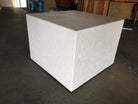 Large White Cube Pedestal Side Tables with Crane Relief, Pair of 1980s