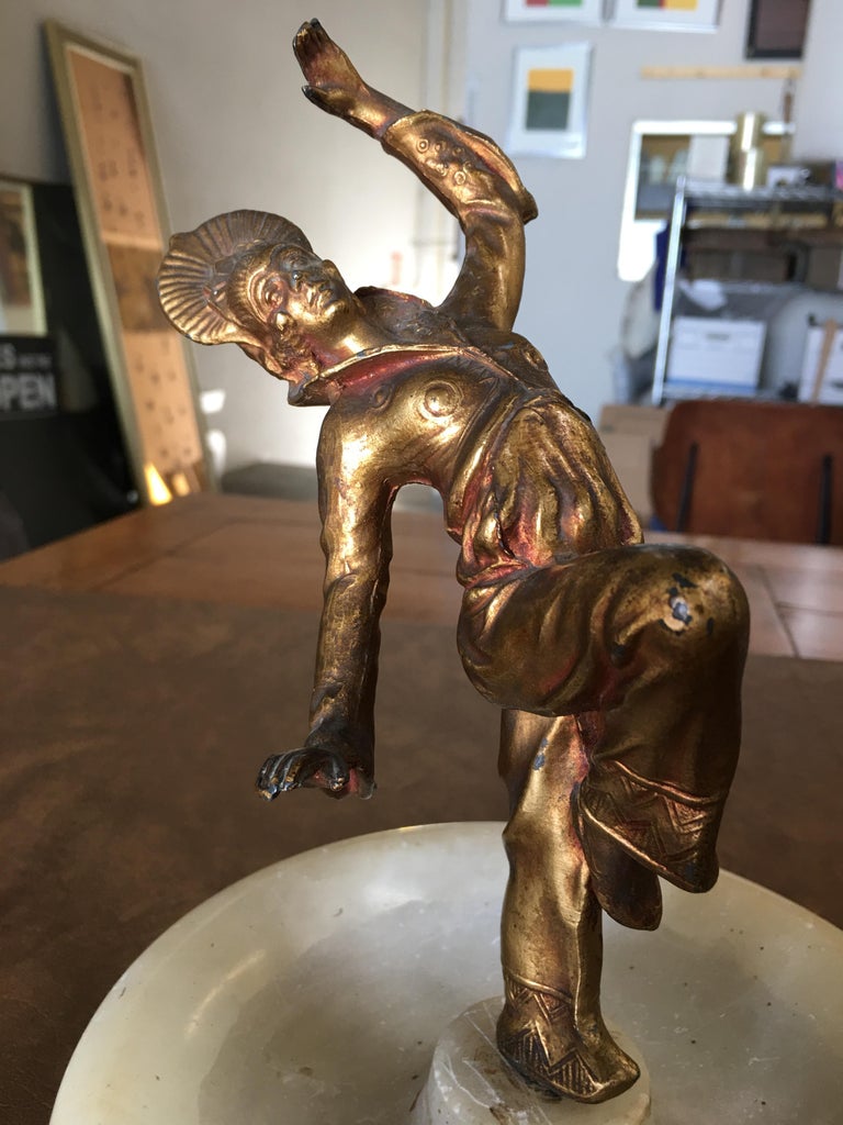 Art Deco Ashtray/Ring Tray with Female Harlequin Dancer Statue by Frankart