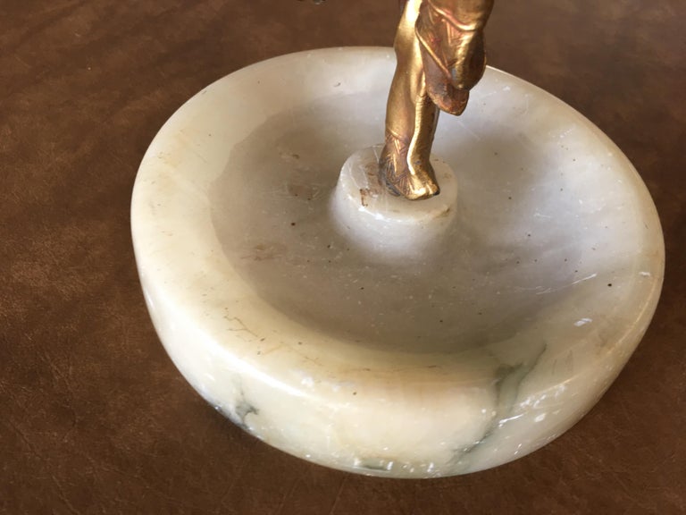 Art Deco Ashtray/Ring Tray with Female Harlequin Dancer Statue by Frankart
