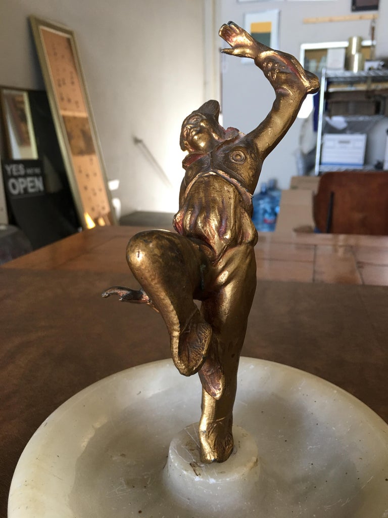 Art Deco Ashtray/Ring Tray with Female Harlequin Dancer Statue by Frankart
