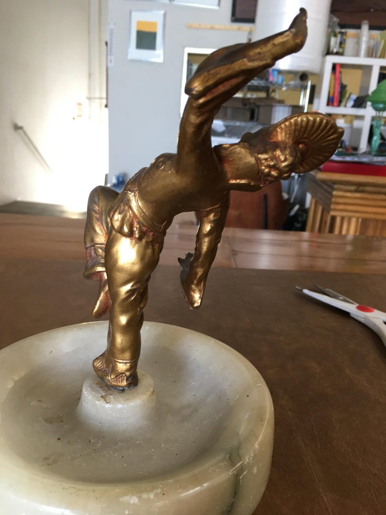 Art Deco Ashtray/Ring Tray with Female Harlequin Dancer Statue by Frankart