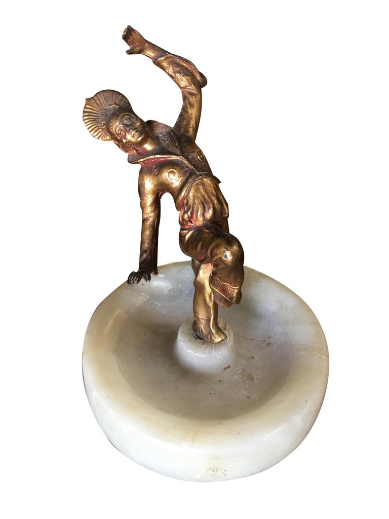 Art Deco Ashtray/Ring Tray with Female Harlequin Dancer Statue by Frankart