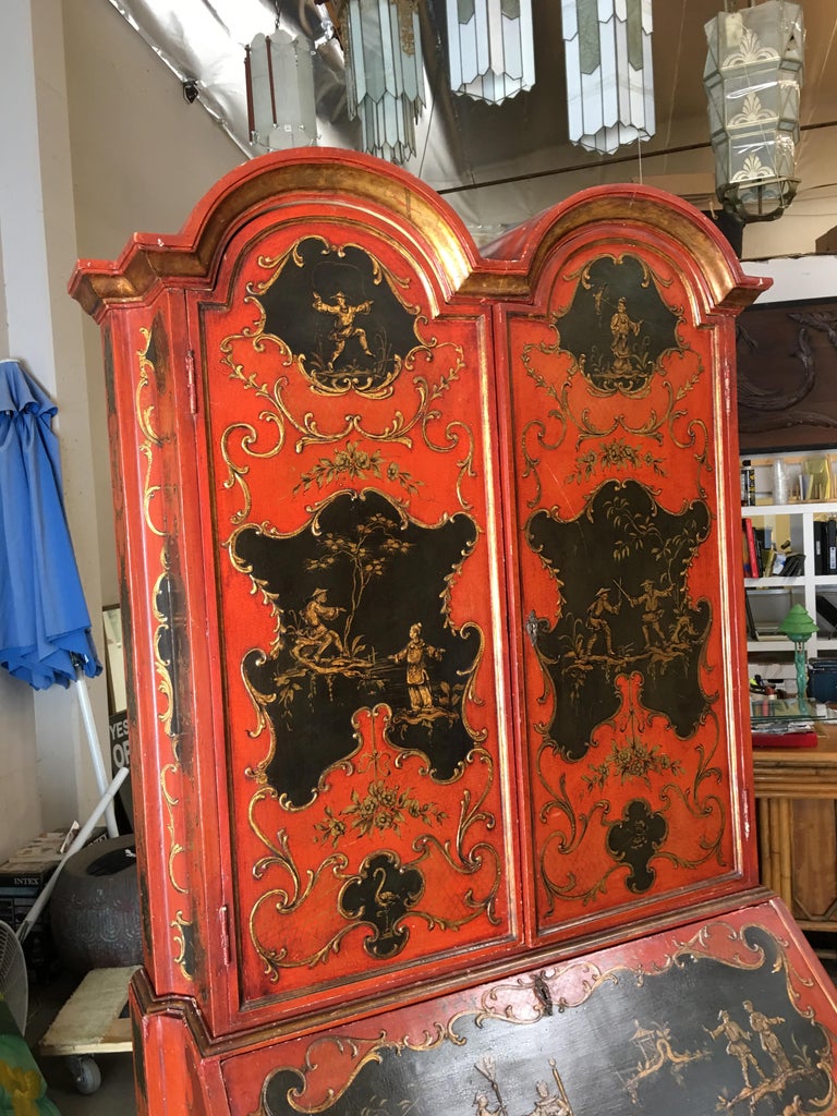 Hollywood Regency Secretary Desk Secretaire Bookcase w/ Chinese Motif