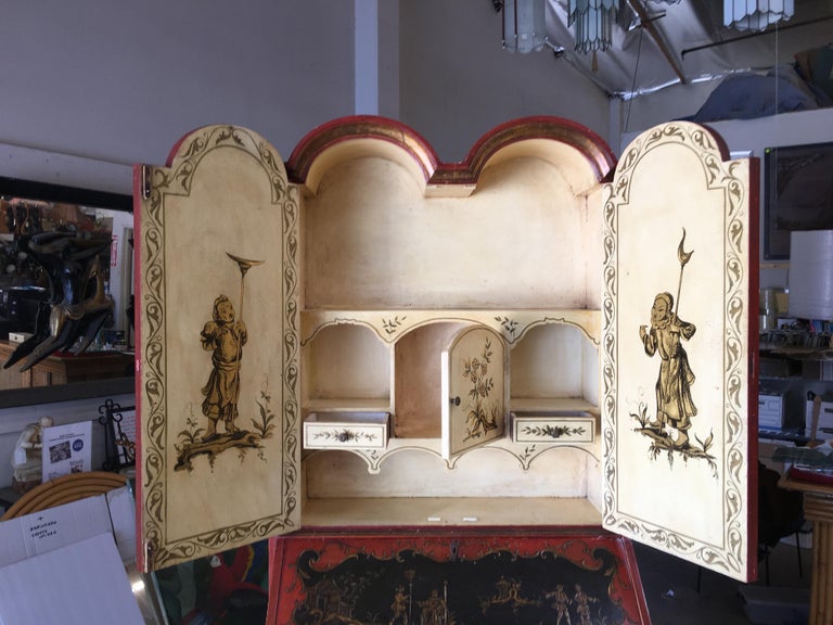 Hollywood Regency Secretary Desk Secretaire Bookcase w/ Chinese Motif
