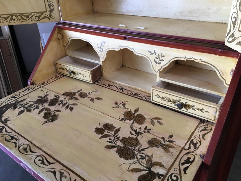 Hollywood Regency Secretary Desk Secretaire Bookcase w/ Chinese Motif