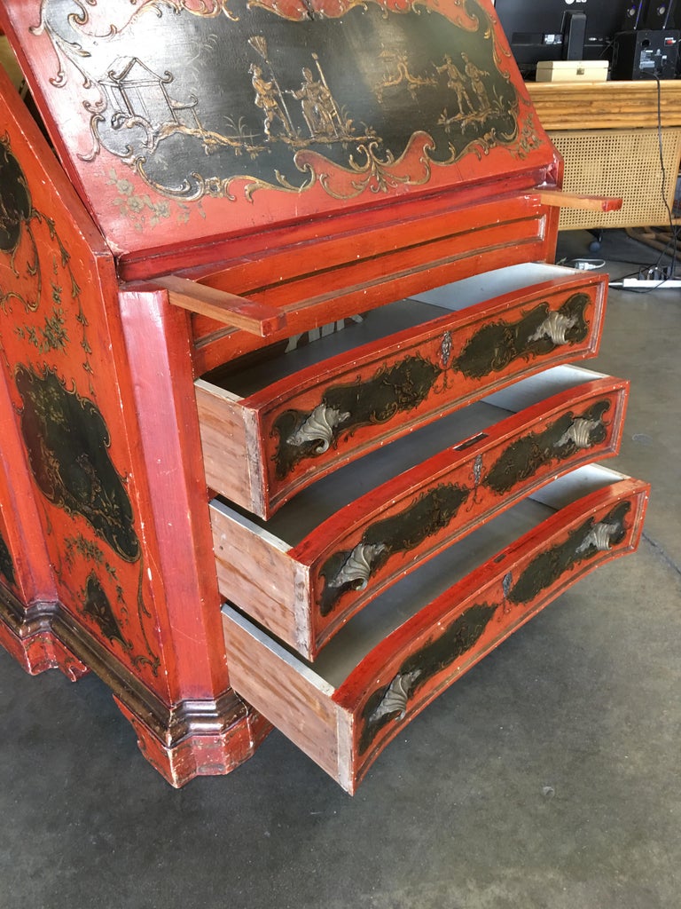 Hollywood Regency Secretary Desk Secretaire Bookcase w/ Chinese Motif