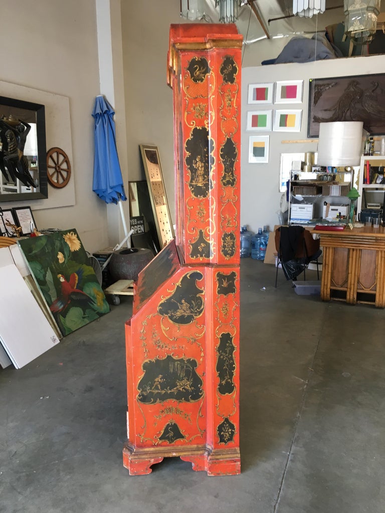 Hollywood Regency Secretary Desk Secretaire Bookcase w/ Chinese Motif