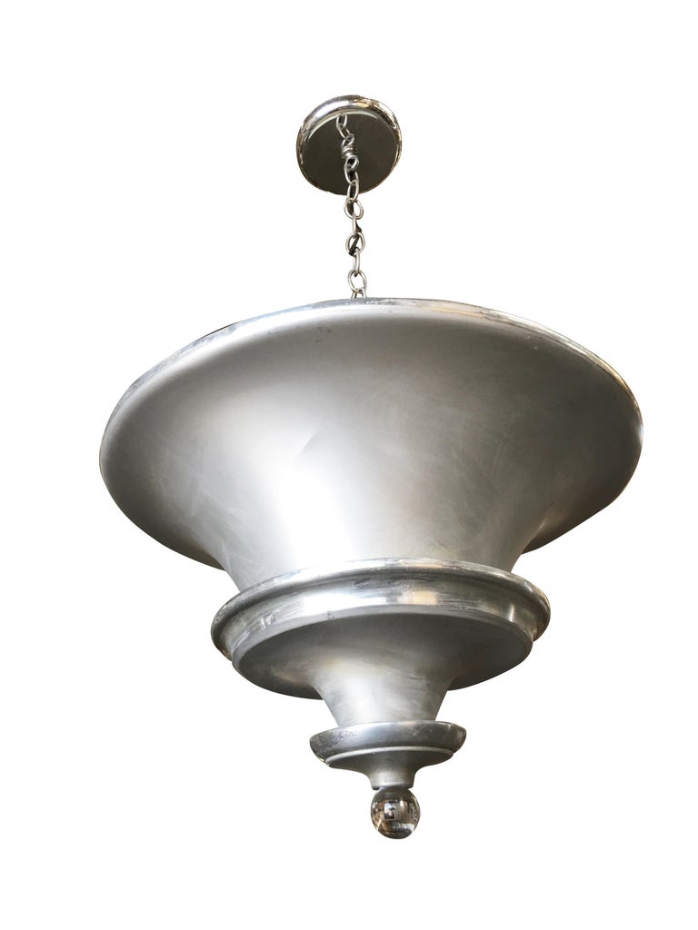 Spun Aluminum Art Deco Ceiling Pendant Lamp by Walter Von Nelson