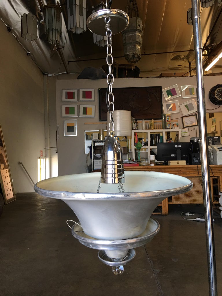 Spun Aluminum Art Deco Ceiling Pendant Lamp by Walter Von Nelson