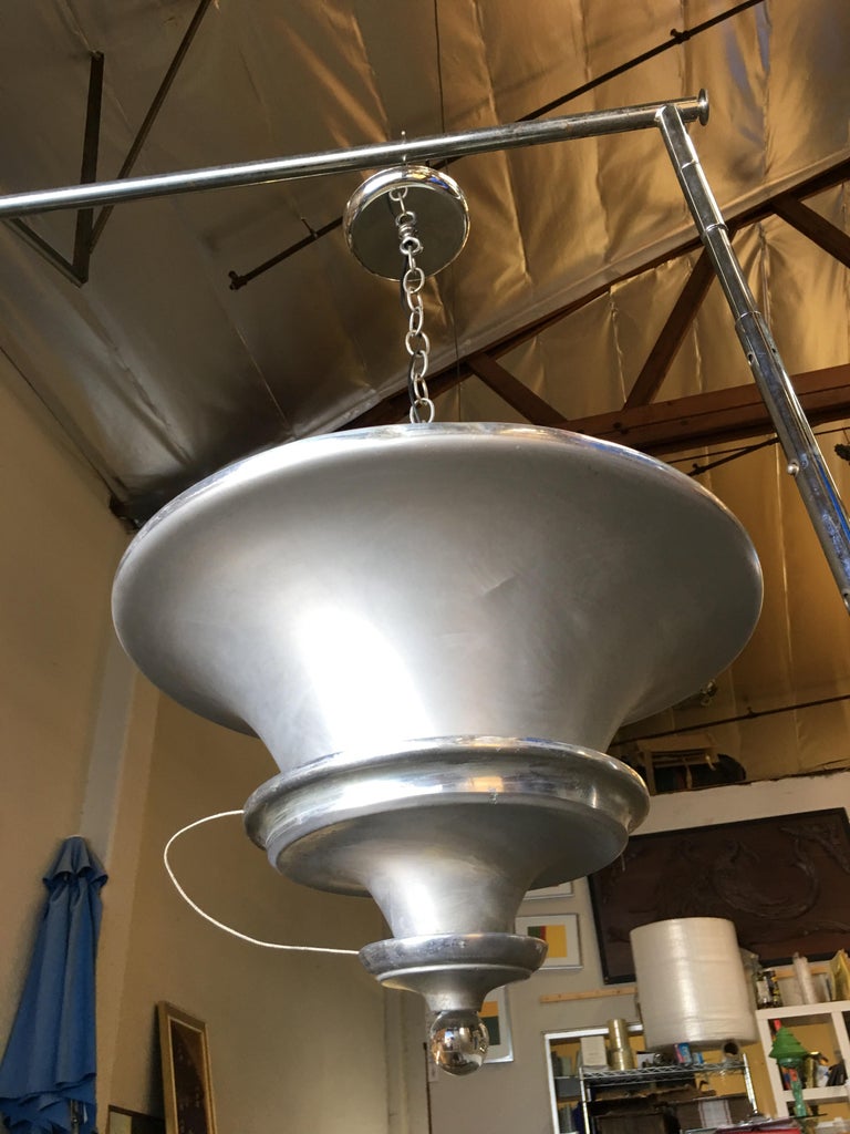 Spun Aluminum Art Deco Ceiling Pendant Lamp by Walter Von Nelson