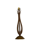 Modernist Harp Shaped Sculptural Walnut and Brass Tone Table Lamp, Pair