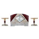 French Two-tone Marble Art Deco Mantel Clock Set With Matching Garniture