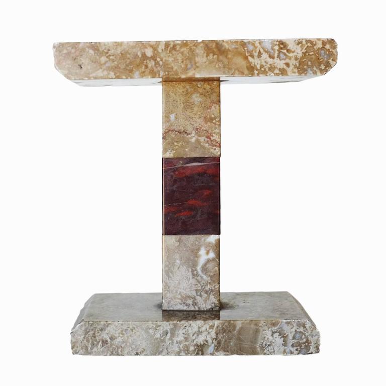 French Two-tone Marble Art Deco Mantel Clock Set With Matching Garniture