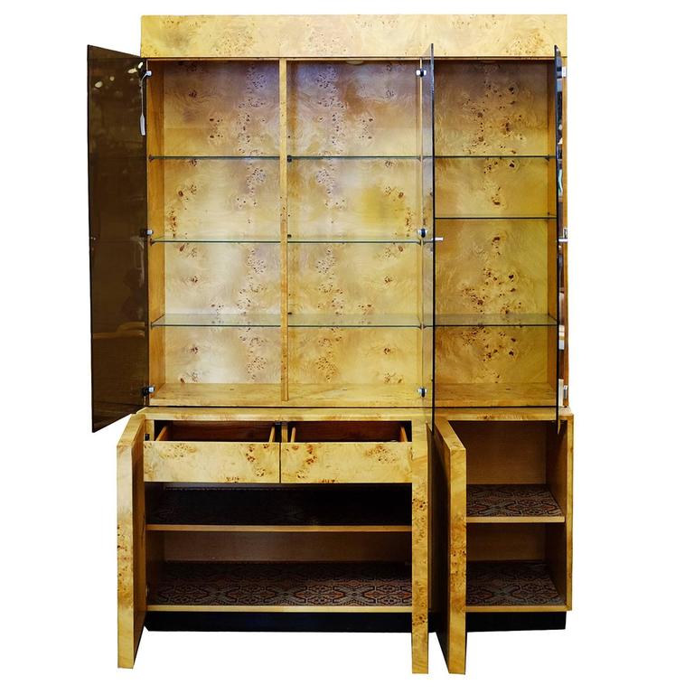 Burl wood China Lighted Cabinet by Dillingham