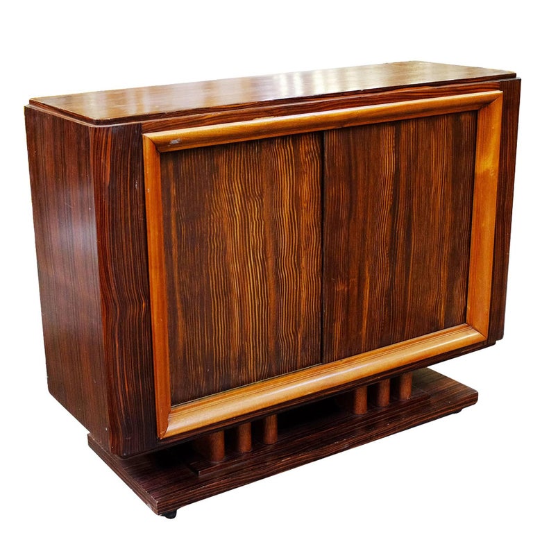 French Art Moderne Deco Macassar Ebony Credenza w/ Combed Wood Door