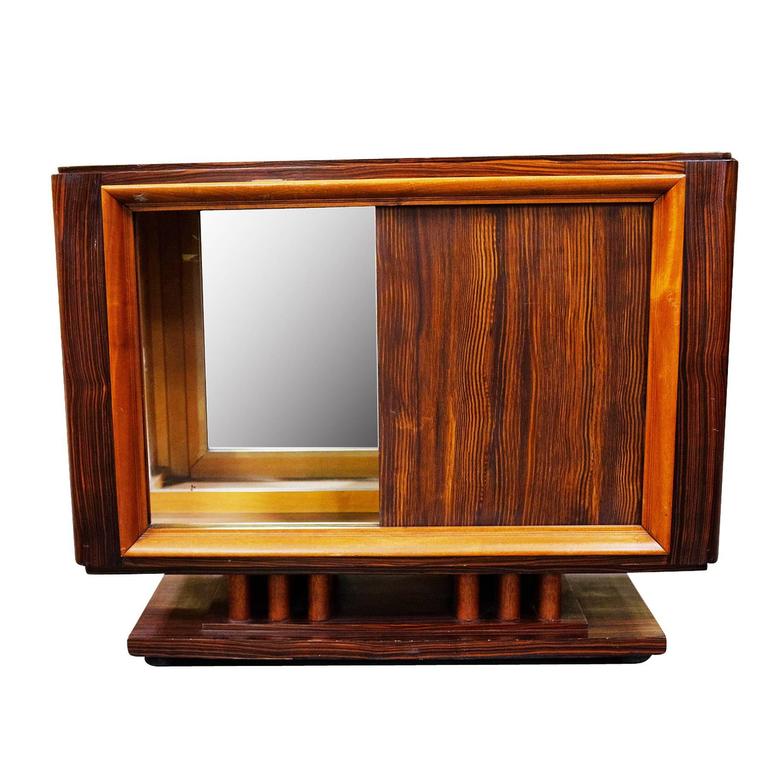 French Art Moderne Deco Macassar Ebony Credenza w/ Combed Wood Door