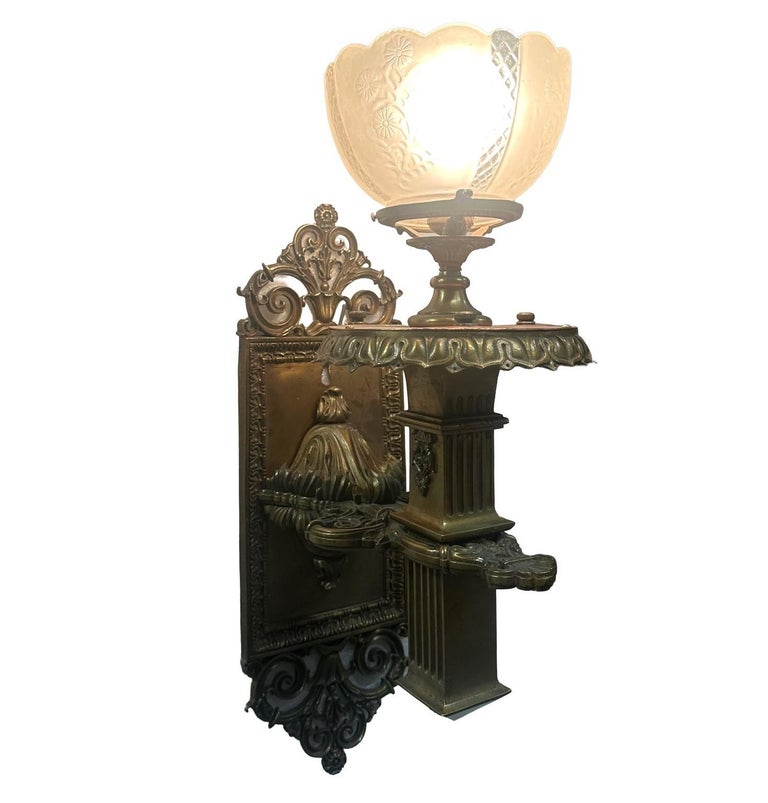 Bronze & Copper Edwardian era Torchiere Electric Wall Sconce, 2 Available