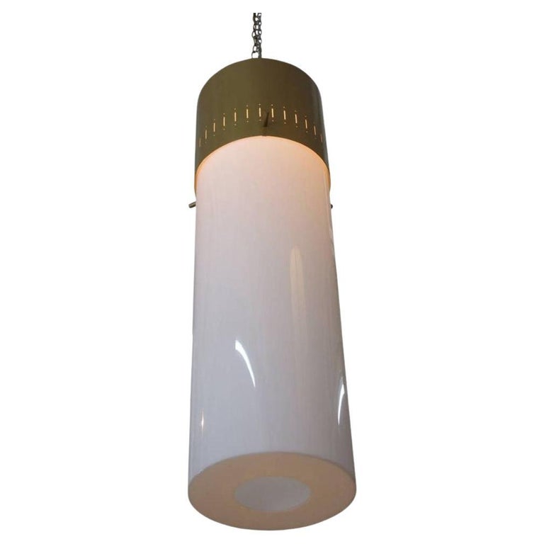 1958 Mid-Century Cylinder Gold-Tone Acrylic Pendant Chandelier, 4 Available