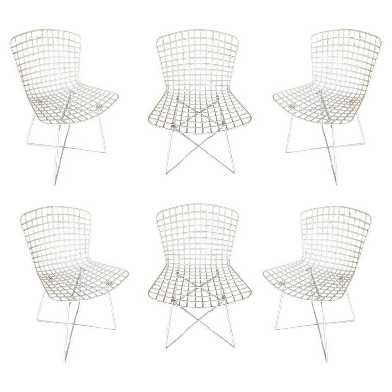 White Bertoia Steel Wire Side Chair With "X" Base by Knoll, Set of 6