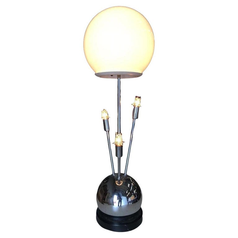1970s Space Age Chrome Ball Table Lamp W/ Fours Lights, Attributed to Torino