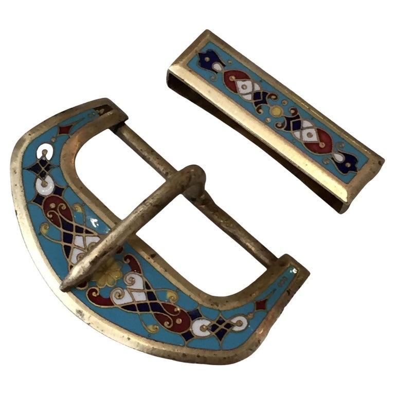 Bronze Enamelware Belt Buckle, circa 1910