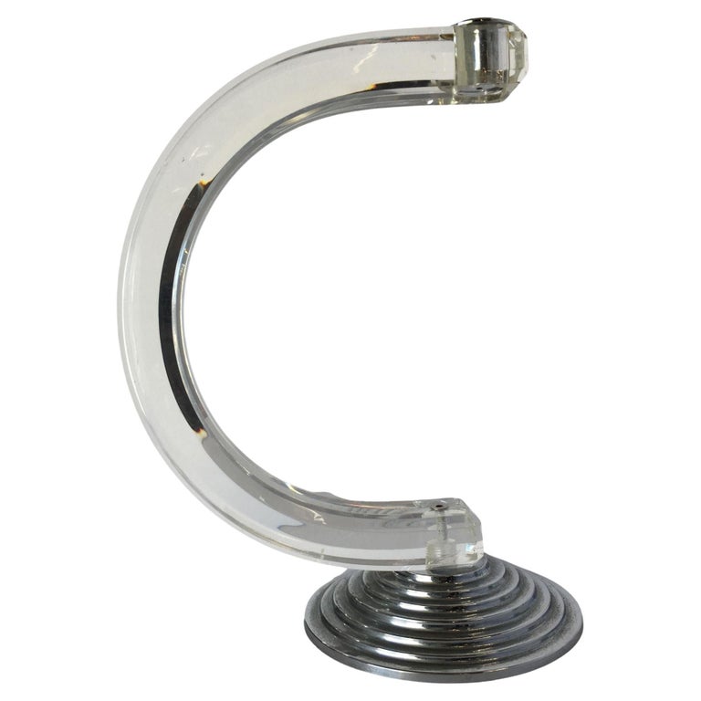 Art Deco Inspired Lucite and Chrome Candlestick Holder