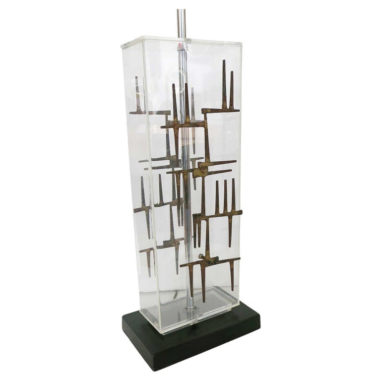 Brutalist Nail Sculptural Lucite Table Lamp by Laurel