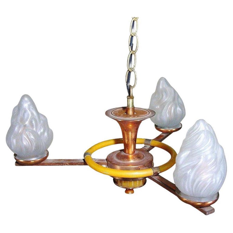 Copper Chandelier with Frosted Torch Glass by Chase